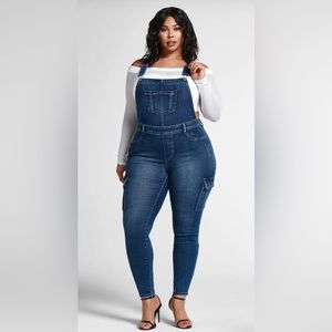 Fashion to Figure (FTF) Dark Blue Wash Denim Cargo Overalls - Short Inseam NWT